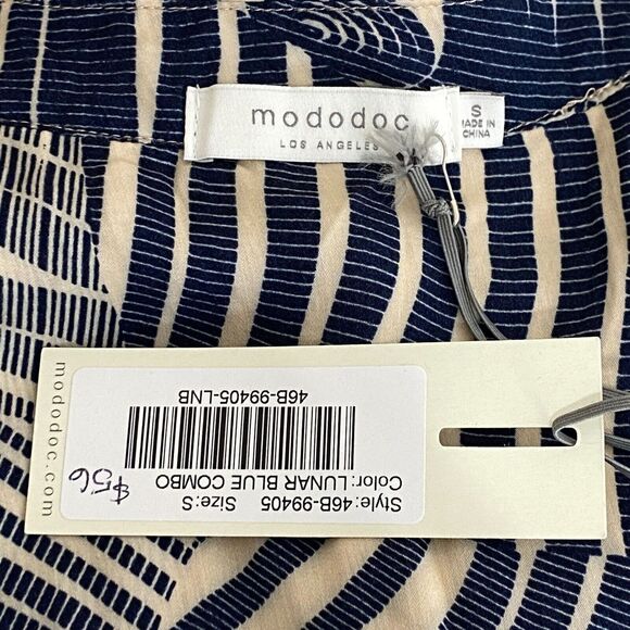 New Mododoc Lunar Blue Combo Leaf Print Faux Wrap Blouse Women's Size Small - Picture 3 of 7